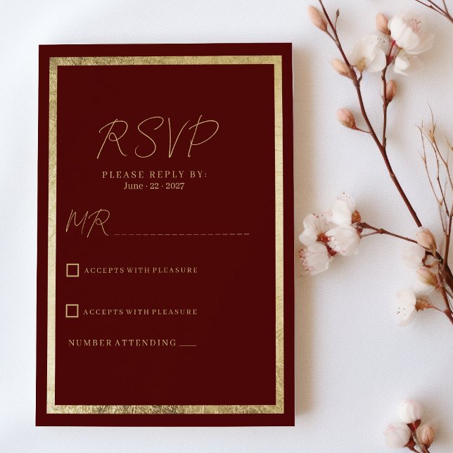 Minimalist elegant modern burgundy gold RSVP  Invitation (Minimalist elegant modern burgundy gold RSVP)