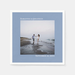 Minimalist Elegant Modern Dusty Blue Wedding Photo Napkin