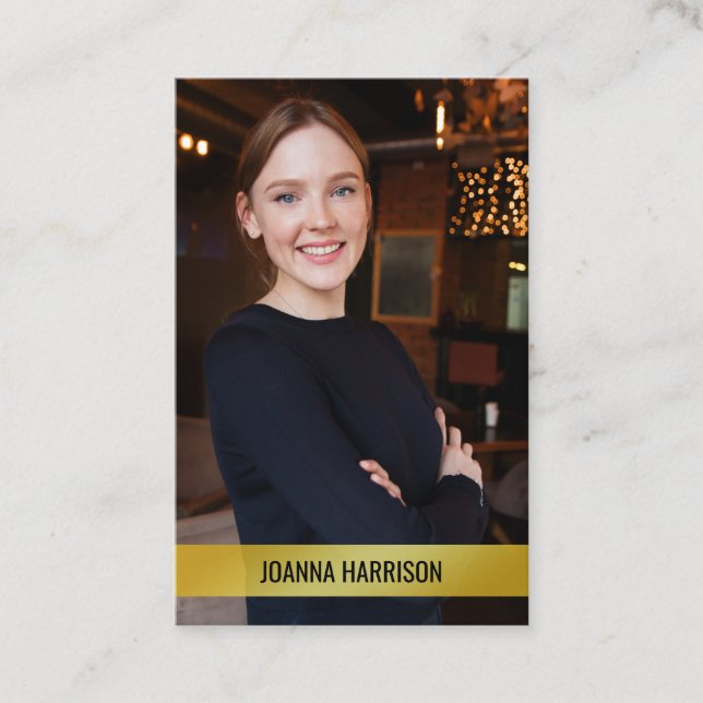 Minimalist Elegant Modern Gold Band Photo European Business Card (Front)