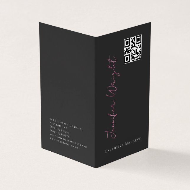 Minimalist elegant modern grey plain QR code Business Card (Outside)