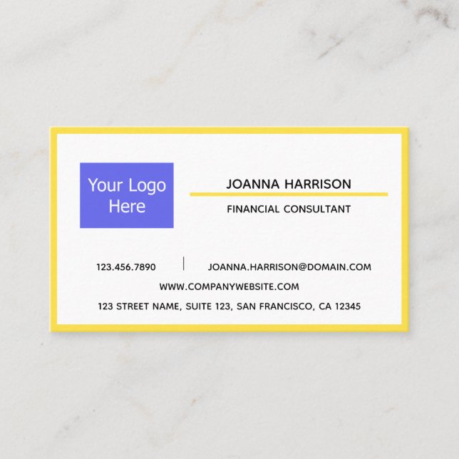 Minimalist Elegant Modern Logo Shiny Gold Frame Business Card (Front)