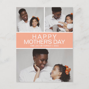 Minimalist Elegant Modern mothers Day 3 photo Holiday Postcard