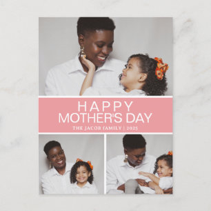 Minimalist Elegant Modern mothers Day 3 photo Holiday Postcard