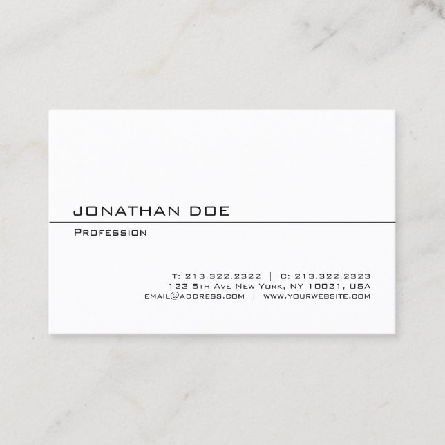 Minimalist Elegant Modern Professional White Sleek Business Card (Front)