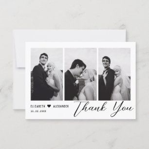 Minimalist Elegant Modern Script Wedding 4 Photos Thank You Card