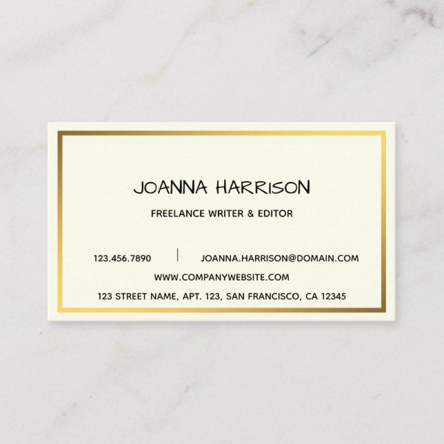 Minimalist Elegant Modern Shiny Gold Frame Editor Business Card (Front)
