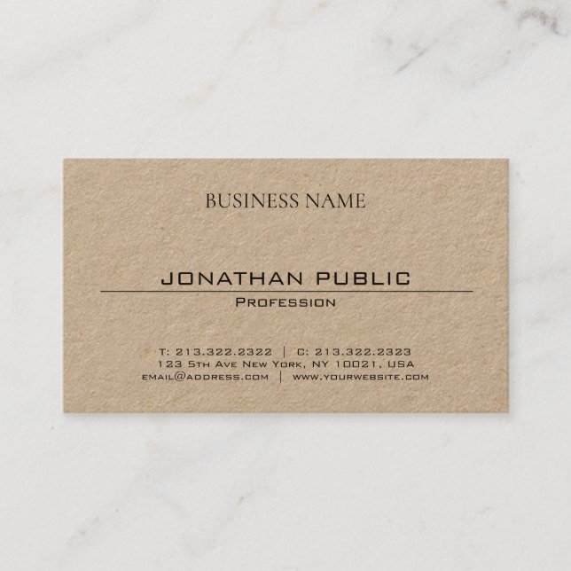 Minimalist Elegant Modern Trendy Brown Kraft Paper Business Card (Front)