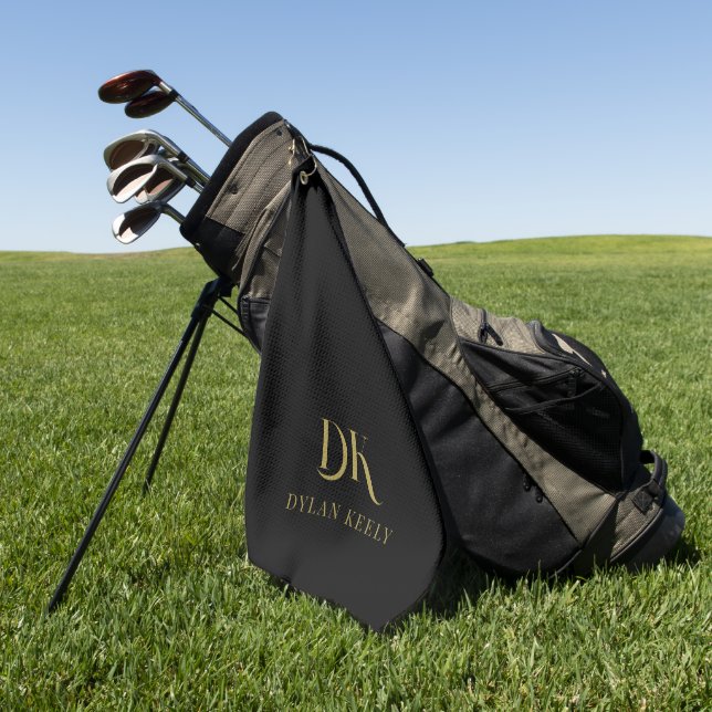 Minimalist Elegant Monogram Black Gold Stylish Golf Towel (Green)