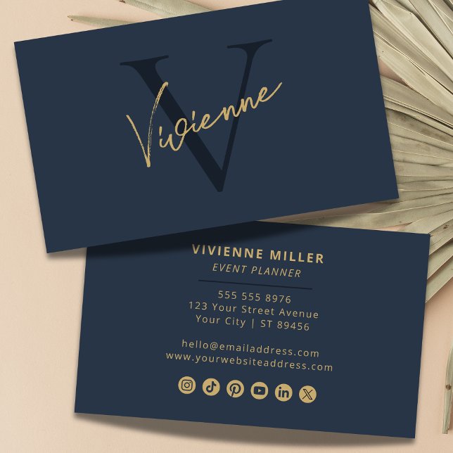 Minimalist Elegant Monogram Dark Blue Business Card (Minimalist Elegant Monogram Dark Blue Business Card)