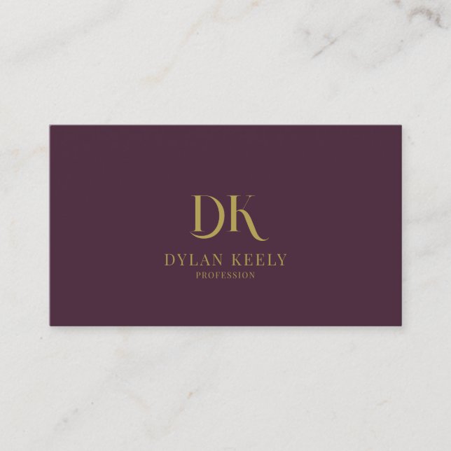 Minimalist Elegant Monogram Dark Maroon Red Gold Business Card (Front)