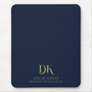 Minimalist Elegant Monogram Dark Navy Blue Stylish Mouse Mat