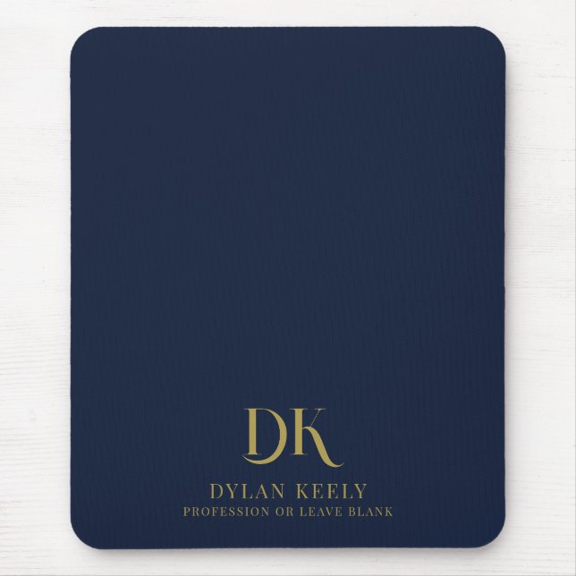 Minimalist Elegant Monogram Dark Navy Blue Stylish Mouse Mat (Front)