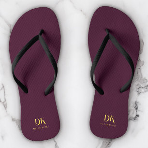 Minimalist Elegant Monogram Dark Red Gold Stylish Flip Flops