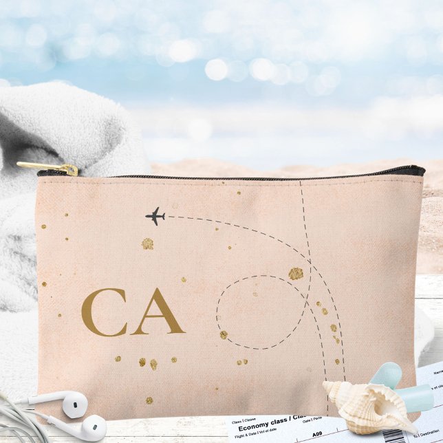 Minimalist Elegant Monogram Gold Peach Pink Travel Accessory Pouch (Minimalist Elegant Monogram Gold Peach Pink Travel Accessory Pouch ©Sachers - Sunny Wanderlust 🌞✈️)
