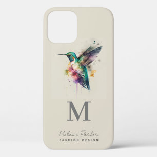 Minimalist Elegant Monogram Hummingbird Photo Name iPhone 12 Case