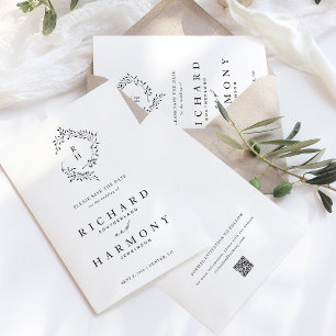 Minimalist Elegant Monogram Leaf Wreath Wedding Save The Date