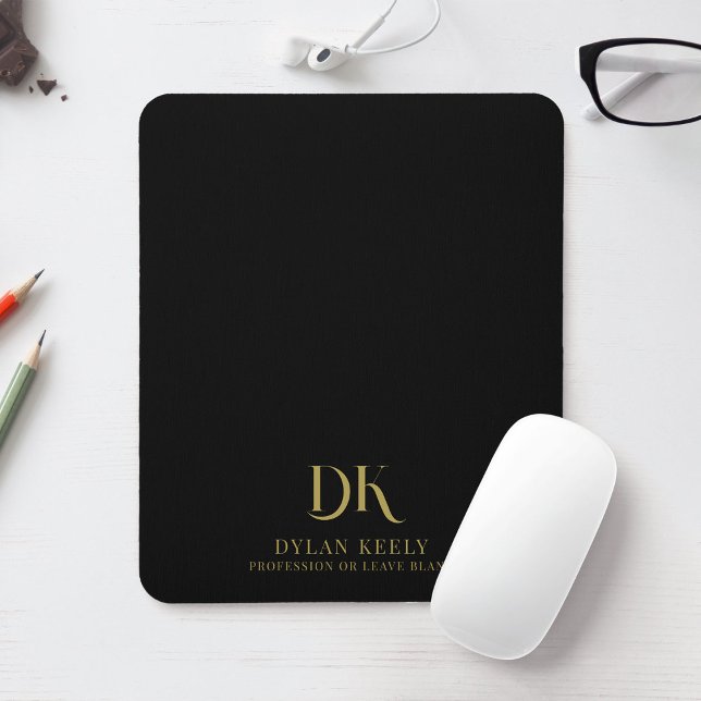 Minimalist Elegant Monogram Modern Black Stylish Mouse Mat (Creator Uploaded)