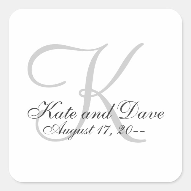 Minimalist Elegant Monogram Simple Wedding Favour Square Sticker (Front)