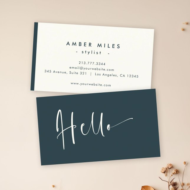 Minimalist Elegant Moody Teal Chic Stylish Hello Business Card (Personalize it with your name and contact info, and boom! Instant conversation starter)