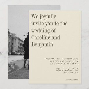 Minimalist Elegant Olive Cream Photo Wedding  Invitation