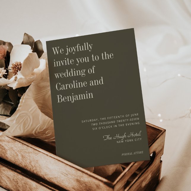 Minimalist Elegant Olive Green Modern Wedding Invitation (Creator Uploaded)