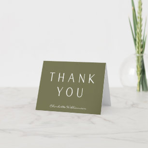 Minimalist Elegant Olive Green Personalised Thank You Card