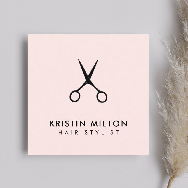 Minimalist Elegant Pale Rose Scissors Salon Square Business Card (Creator Uploaded)