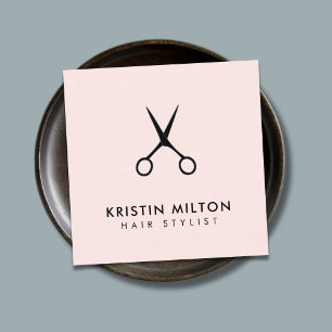 Minimalist Elegant Pale Rose Scissors Salon Square Business Card