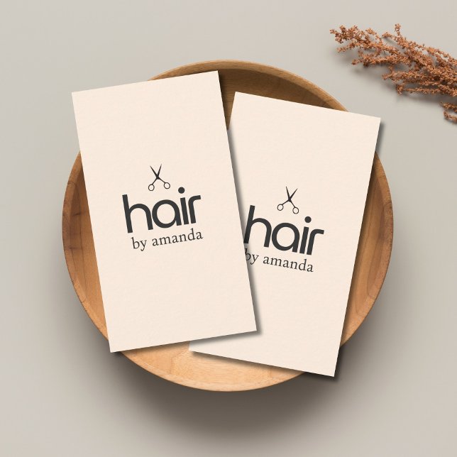 Minimalist Elegant Pastel Beige Bold Scissor Hair Business Card (Creator Uploaded)