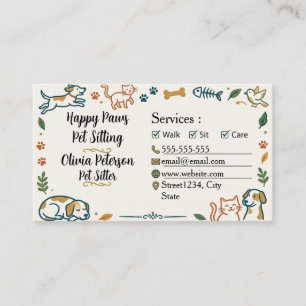 Minimalist Elegant Pet Sitter Customisable  Business Card