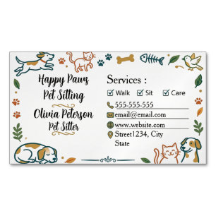 Minimalist Elegant Pet Sitter Magnetic Magnetic Business Card