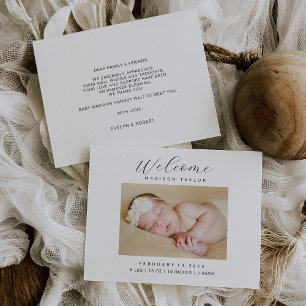 Minimalist Elegant Photo Birth Announcement Card