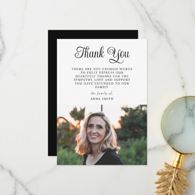 Minimalist Elegant Photo Sympathy Calligraphy Thank You Card (Front/Back In Situ)