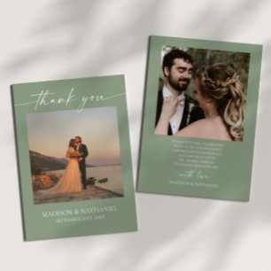 Minimalist Elegant Picture Sage Green Wedding  Thank You Card