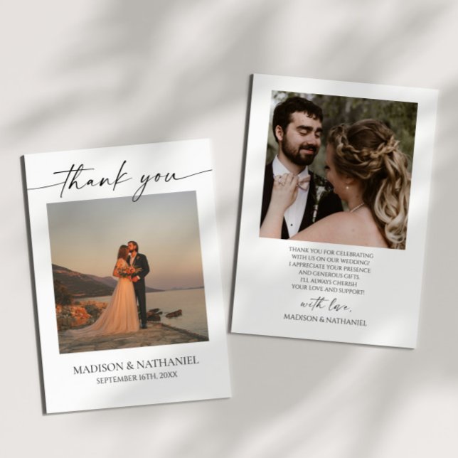 Minimalist Elegant Picture White Black Wedding  Thank You Card (Creator Uploaded)