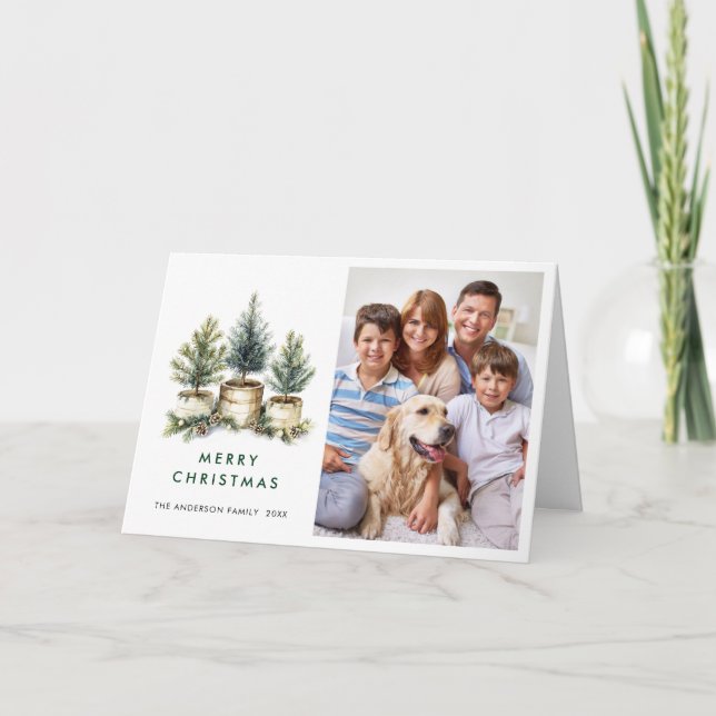 Minimalist Elegant Pine Tree Christmas 2 Photo Holiday Card (Front)