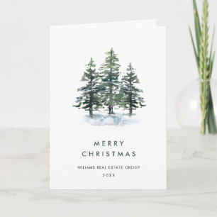 Minimalist Elegant Pine Tree Christmas Corporate Holiday Card