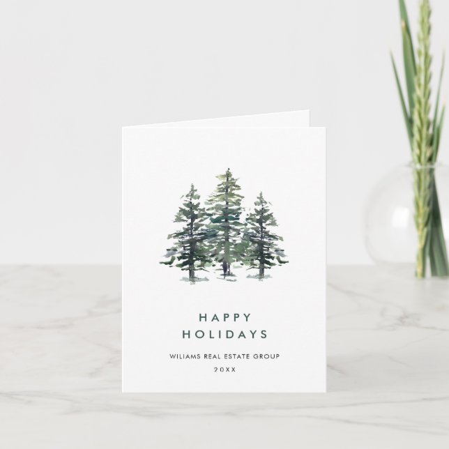 Minimalist Elegant Pine Tree Christmas Corporate Holiday Card (Front)