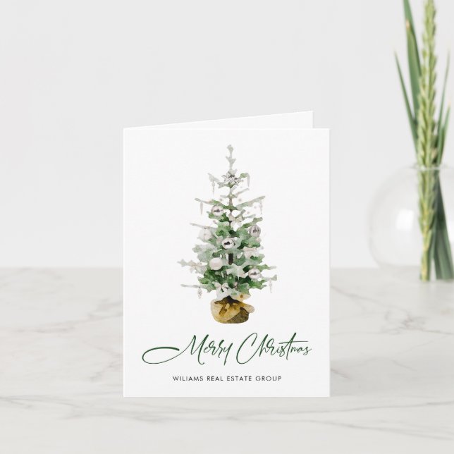 Minimalist Elegant Pine Tree Christmas Corporate Holiday Card (Front)
