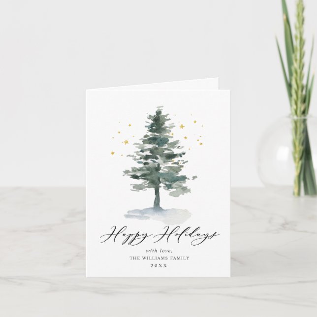 Minimalist Elegant Pine Tree Christmas Greeting Holiday Card (Front)