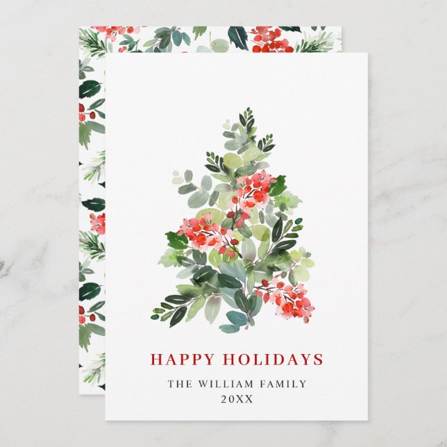 Minimalist Elegant Pine Tree Christmas Greeting Holiday Card (Front/Back)