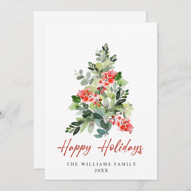 Minimalist Elegant Pine Tree Christmas Greeting Holiday Card (Front/Back)