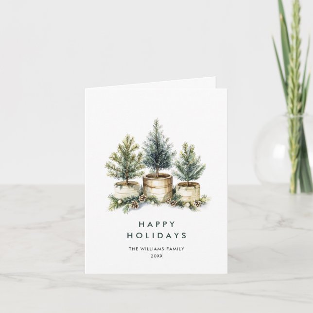Minimalist Elegant Pine Tree Christmas Greeting Holiday Card (Front)