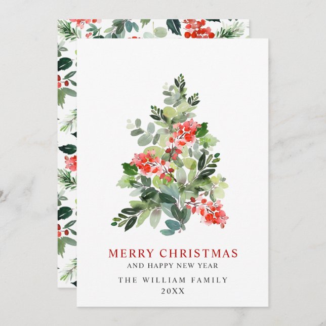 Minimalist Elegant Pine Tree Christmas Greeting Holiday Card (Front/Back)