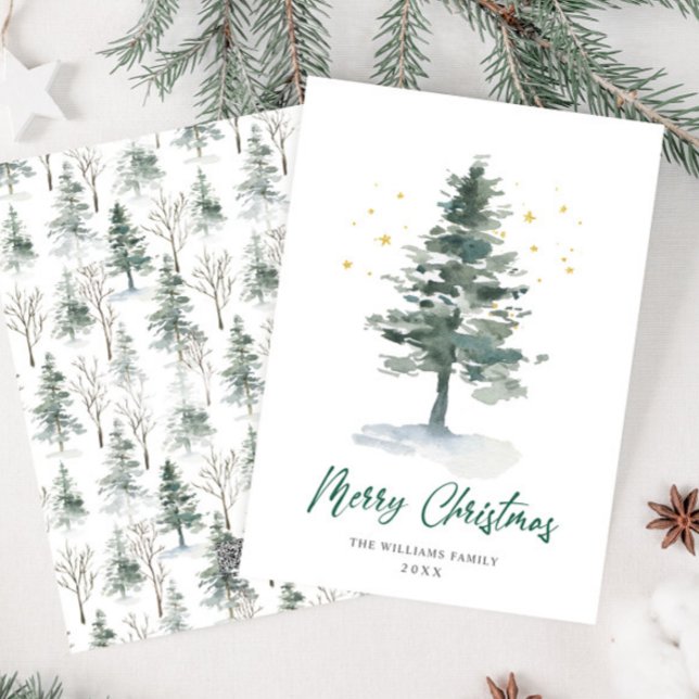 Minimalist Elegant Pine Tree Christmas Greeting Holiday Card (Creator Uploaded)