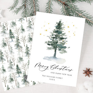 Minimalist Elegant Pine Tree Christmas Greeting Holiday Card