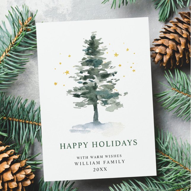 Minimalist Elegant Pine Tree Christmas Greeting Holiday Card (Creator Uploaded)