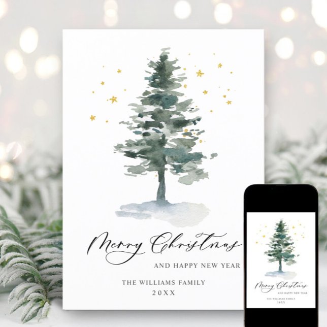 Minimalist Elegant Pine Tree Christmas Greeting Holiday Card (Creator Uploaded)
