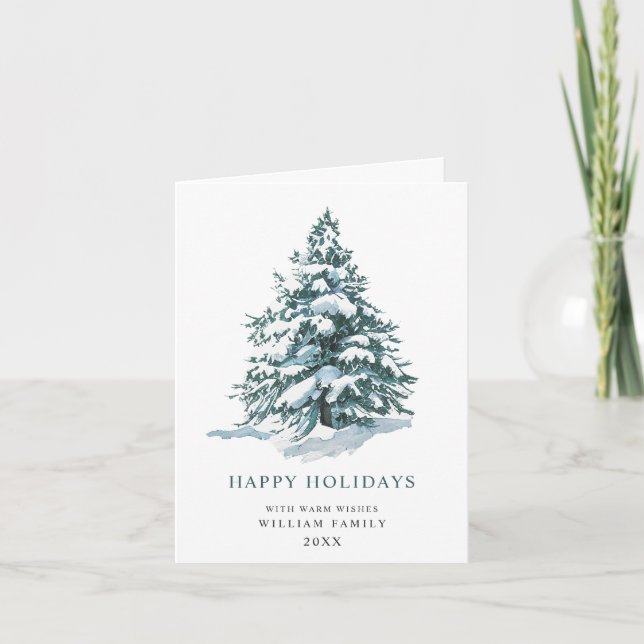 Minimalist Elegant Pine Tree Christmas Greeting Holiday Card (Front)