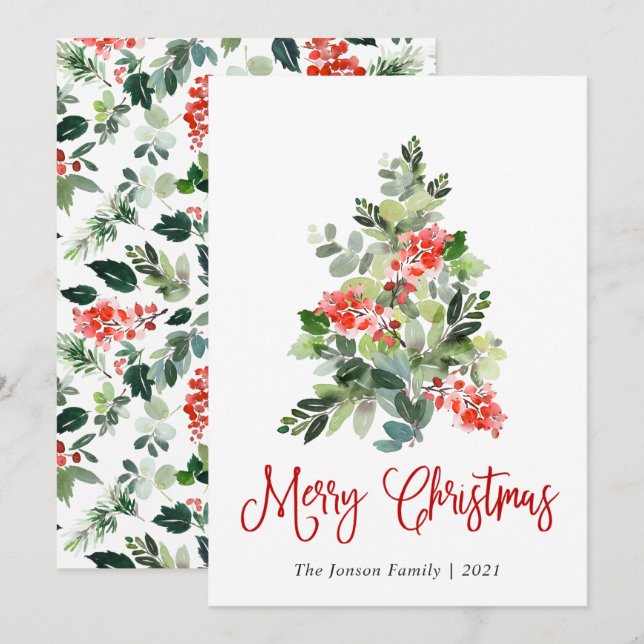 Minimalist Elegant Pine Tree Christmas Greeting Holiday Card (Front/Back)
